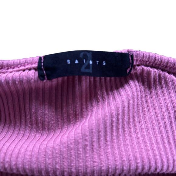 Pink Ribbed Long Sleeve Ruched Drawstring Adjustable Side Lettuce Hem Knit Y2K - Picture 5 of 5